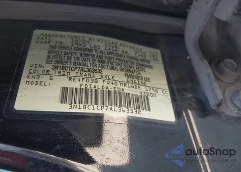 2010 Nissan Versa 1.8S из США, поврежденный, VIN 3N1BC1CP7AL363532